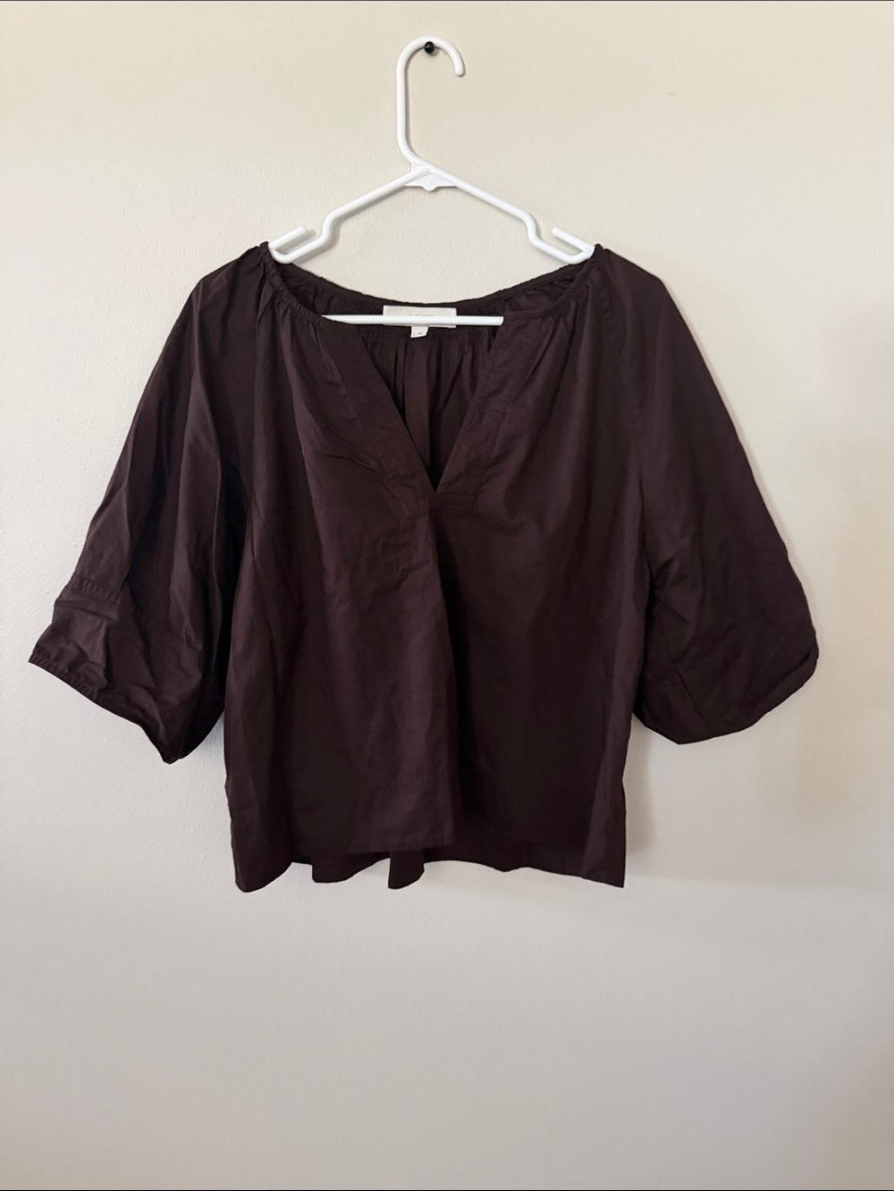 LOFT Dark Brown V-Neck Puff Sleeve Blouse